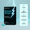 SparkStrips Energy Strips packaging with product details on a light blue background