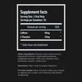 Supplement facts label with caffeine and L-theanine content on a black background